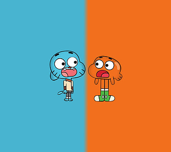 gumball and darwin, orange, amazing, world, blue, cartoon, cat, chill, fish HD wallpaper