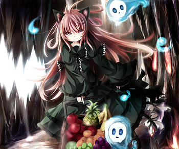 anime, hairl, rin, girl, ghoust, soul, red, touhou, umagenzin, kaenbyou, hair, long HD wallpaper