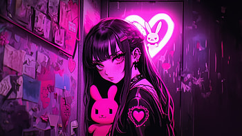 Kawaii Neon Anime Girl, anime-girl, anime, pink, neon, artist, artwork, digital-art HD wallpaper