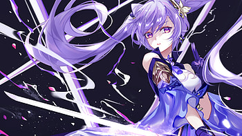 Purple Eyes Hair Keqing Genshin Impact HD wallpaper