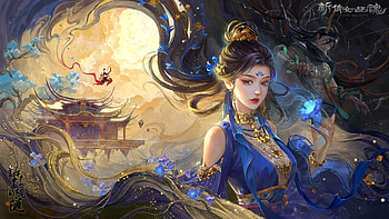 Fantasy girl, blue, frumusete, art, suisui, gorgeous, girl, jewel, superb, fantasy, yellow, luminos HD wallpaper