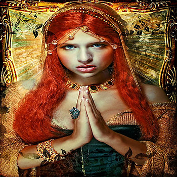 FAITH, PRAY.., god, pray, faith, gold, beauty, woman, yellow, red, happy HD wallpaper