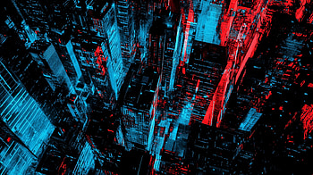 Dark Cyberpunk Cityscape in Black and Blue, cityscape HD wallpaper