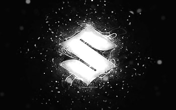 Suzuki white logo, , white neon lights, creative, black abstract background, Suzuki logo, cars brands, Suzuki HD wallpaper