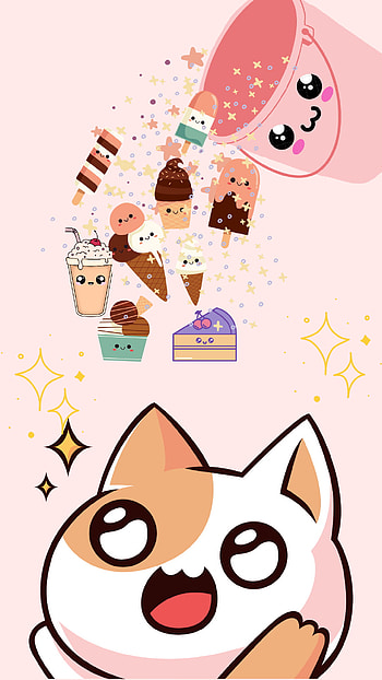 kawaii cat, orange, red HD phone wallpaper
