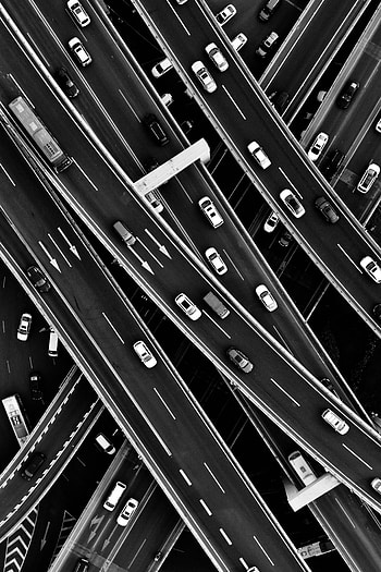 Cities, Cars, View From Above, Movement, Traffic, Bw, Chb, Transport Interchange, Interchange HD phone wallpaper