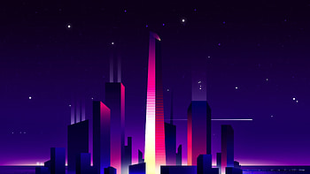 Purple sky, cityscape, buildings, sky, night, art HD wallpaper