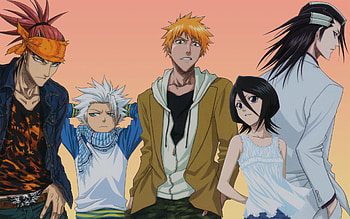 Ichigo and Rukia, Renji Abarai, Toushirou Hitsugaya, Byakuya Kuchiki HD wallpaper