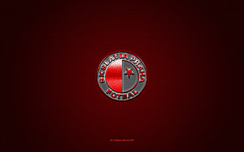 SK Slavia Prague, Czech football club, white logo, red carbon fiber background, Czech First League, football, Prague, Czech Republic, SK Slavia Prague logo HD wallpaper