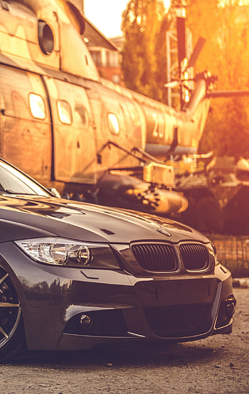Sunset BMW & Chopper — , vehicle, BMW HD phone wallpaper
