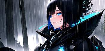 Original Girl, girl, blue eyes, short hair, forest, rain, Anime, Original, anime girl, anime forest, Rain Anime HD wallpaper