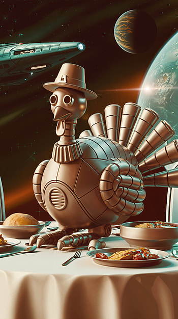 Galactic Thanksgiving: A Whimsical Robot Turkey, Thanksgiving, space, Sci Fi, turkey (bird) HD phone wallpaper