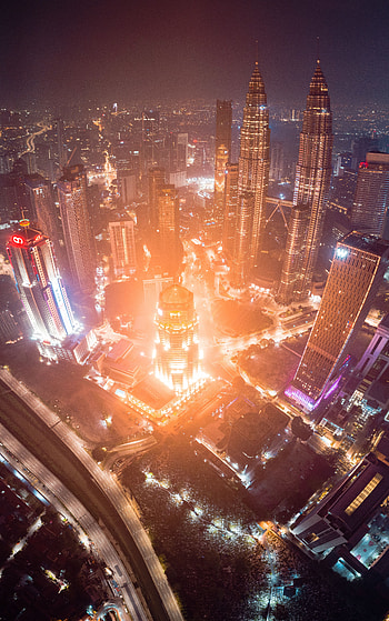 City Lights, Cities, Architecture, View From Above, Night City, Skyscrapers, Kuala Lumpur, Malaysia HD phone wallpaper
