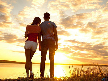 Love, sea, woman, man, sunset HD wallpaper