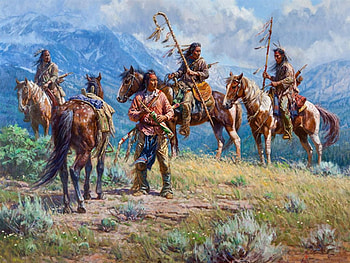 Distant Signals, artwork, horses, painting, landscape, natives, people HD wallpaper
