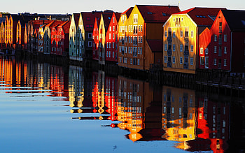 Houses, canal, water, sunset, house HD wallpaper