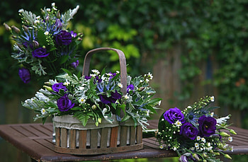 Flowers, Roses, Camomile, Bouquets, Greens, Table, Basket, Composition HD wallpaper