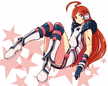 vocaloid stars, orange hair, red eyes, stars, dress, long hiar HD wallpaper