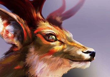 Deer, charline k, flutti, frumusete, art, orange, caprioara, fantasy, luminos HD wallpaper