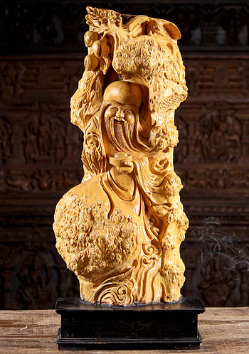 Ancient Chinese philosopher, Lao Tzu sculpture, Vietnamese burl wood, Hand-carved masterpiece HD phone wallpaper