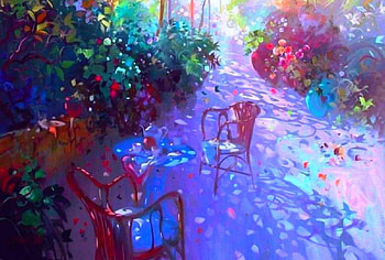 Summer: Impressionist Garden in Shadow, relaxing, Shade, french, Garden, painting, Shadow, impressionist, Flowers, cool, calm HD wallpaper