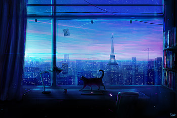 Cat Lonely Night , cat, animals, artist, artwork, digital-art, deviantart HD wallpaper