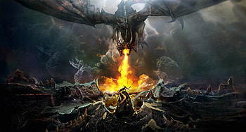 Dragon Throwing Fire On Warrior, dragon, fire, warrior, artist, digital-art, deviantart HD wallpaper