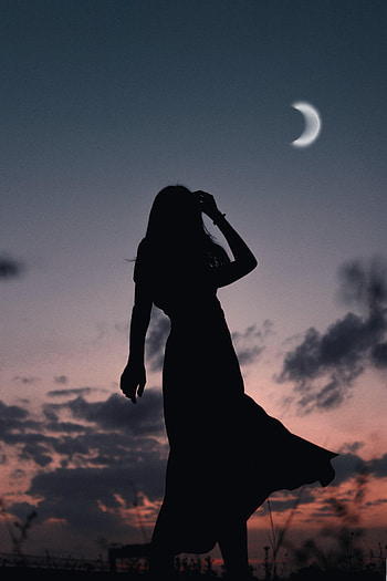 Twilight, Moon, Dark, Silhouette, Dusk, Girl HD phone wallpaper