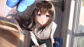 Anime Girl School Looking Upward Butterfly , anime-girl, anime, artist, artwork, digital-art HD wallpaper