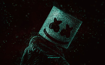 Marshmello, green glitter art, black background, American DJ, Marshmello art, Christopher Comstock HD wallpaper