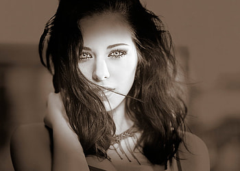 PORTRAIT, eyes, face, bw, sepia, woman, beauty HD wallpaper