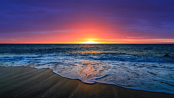Sunset beach, Sky and sea, Horizon scenery HD wallpaper