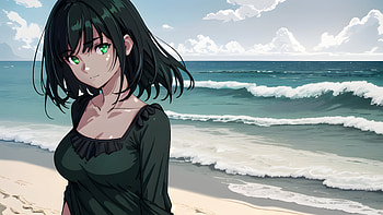 A girl at the beach, sea, beach, AI Art, Anime, girl, anime girl, Anime beach HD wallpaper