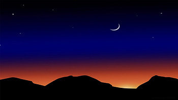 Glowing Night, sky, stars, moon, mountain HD wallpaper