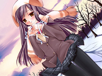 Anime, Winter, Girl, Cold, Brunette, Scarf HD wallpaper