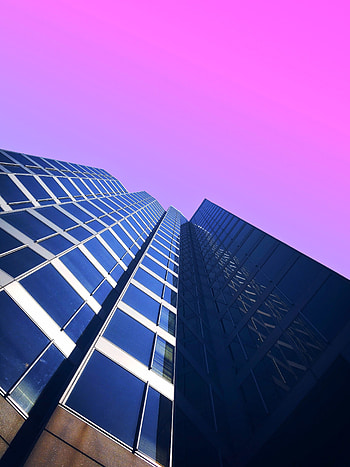 Building, modern architecture, pink sky HD phone wallpaper