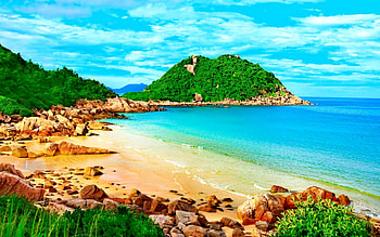 Tropical Lagoon, trees, stone, nature, rocks, lagoon, forest, ocean, beach HD wallpaper
