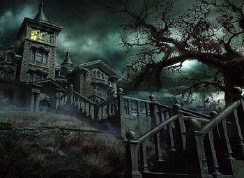 Scary House , Scary, House, Trees, Fence, Steampunk, Cemetary, Sky HD wallpaper
