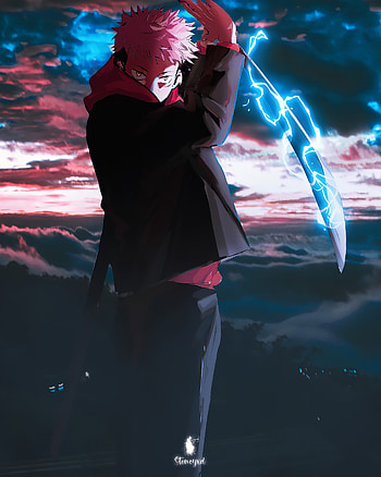 Itadori Yuji, electric blue, magenta HD phone wallpaper