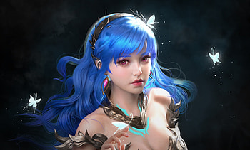 Fantasy girl, blue, black, frumusete, fantasy, gorgeous, yuejun sun, face, girl, superb HD wallpaper