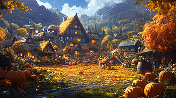 Autumn Harvest Festival: A Vibrant Ultra, Autumn, harvest festival, pumpkin, cottage, landscape HD wallpaper