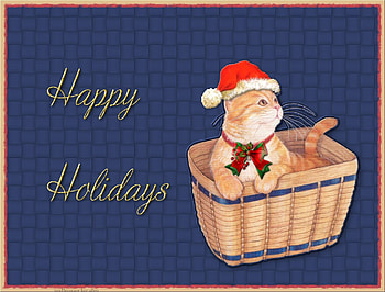 santa cat in christms hat for chirstmas, blue, basket, christmas, cats, bows, new, santa HD wallpaper