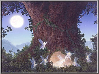 Beautiful night, night, moon, light, fairies, angels, tree HD wallpaper