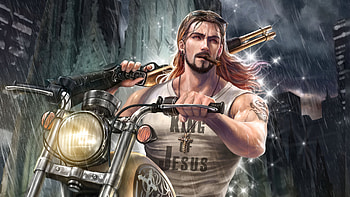 Biker With Gun, biker, gun, artist, artstation HD wallpaper