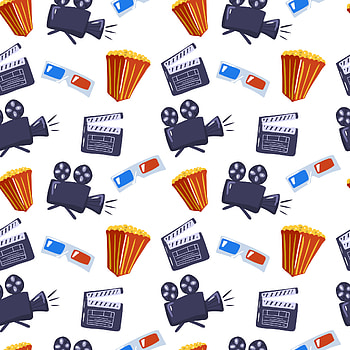 Isolated seamless cinema, Doodle popcorn camera, 3d glasses, Clapperboard elements HD phone wallpaper
