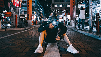 Anonymus Guy Sitting Between Street , anonymus, graphy HD wallpaper