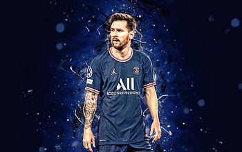 Lionel Messi Paris Saint-Germain, 2021, PSG, argentinian footballers, Leo Messi, blue neon lights, football, soccer, Messi, Lionel Messi PSG, Paris Saint-Germain, Ligue 1, football stars, Lionel Messi HD wallpaper