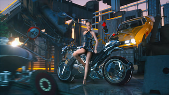Girl Sitting On Cyber Bike, artist, artwork, bike HD wallpaper