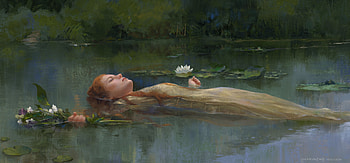 Ophelia, meng yuan, fantasy, art, flower, girl, water HD wallpaper