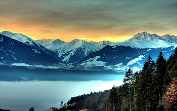 Nature, Trees, Mountains, Clouds, Evening HD wallpaper